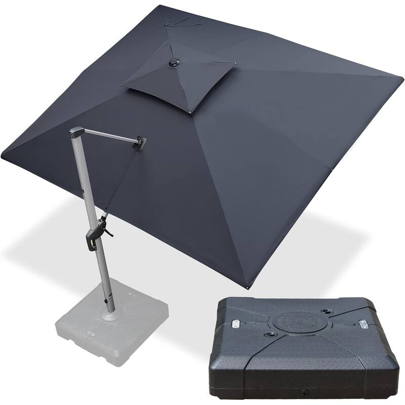 PURPLE LEAF 10 x 12ft Outdoor Patio Rectangle Large Cantilever Umbrella with Base - Grey