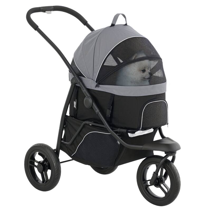 PawHut Pet Stroller for Small Dogs and Cats, 3 in 1 Dog Stroller Jogger with Detachable Carrier, Storage Basket, Gray - Grey