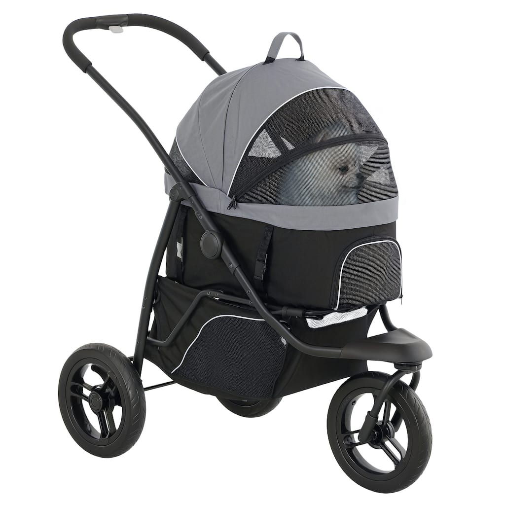 PawHut Pet Stroller for Small Dogs and Cats, 3 in 1 Dog Stroller Jogger with Detachable Carrier, Storage Basket, Gray