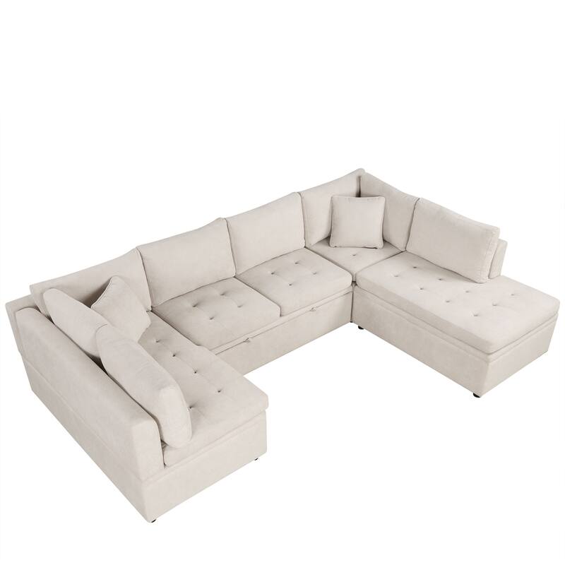 Oversized Sectional Sofa, 117.3" U - Shaped Sofa Couch Pull Out Sofa Bed with 2 Throw Pillows for Living Room
