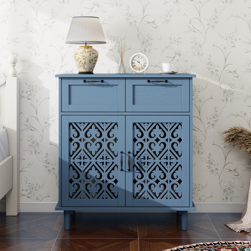 GDFStudio - Heritage Line American Style Wooden Storage Cabinet with 2 Doors and 2 Drawers - Blue