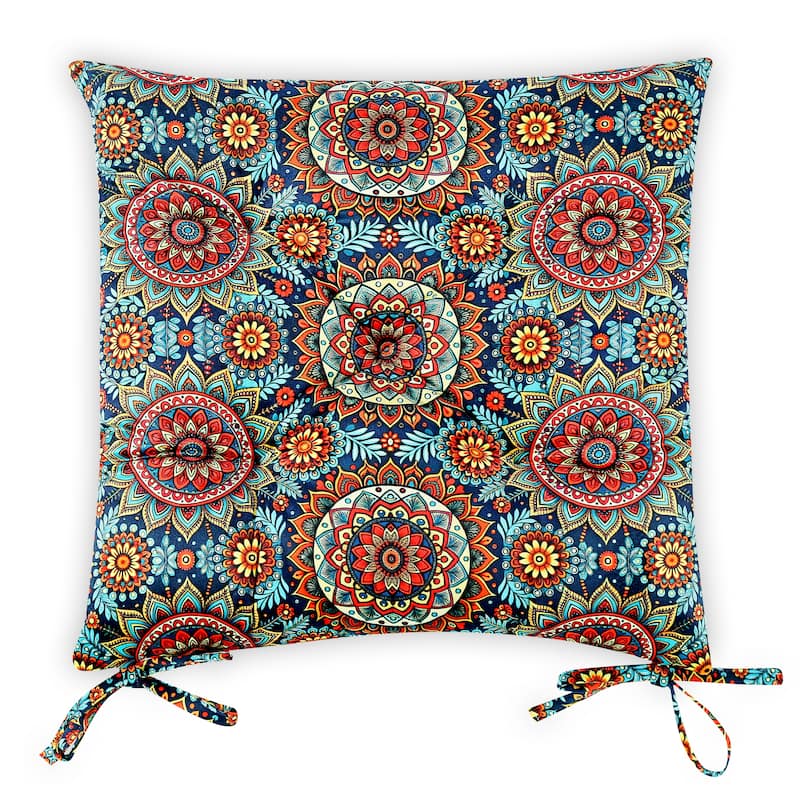 16-Inch Square Back Tufted Thick Indoor Chair Cushion with Ties (Set of 4) - Multi-Color