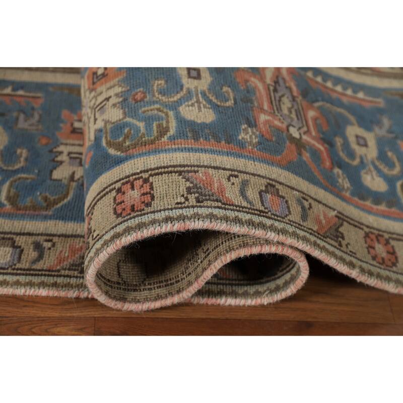 Blue Tabriz Vintage Persian Rug Handmade Wool Carpet - 9'10" x 12'9"