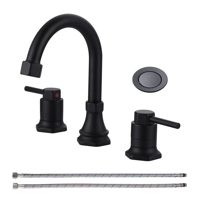 WOWOW Hex 8 in. Widespread Double Handle Bathroom Faucet - Matte Black