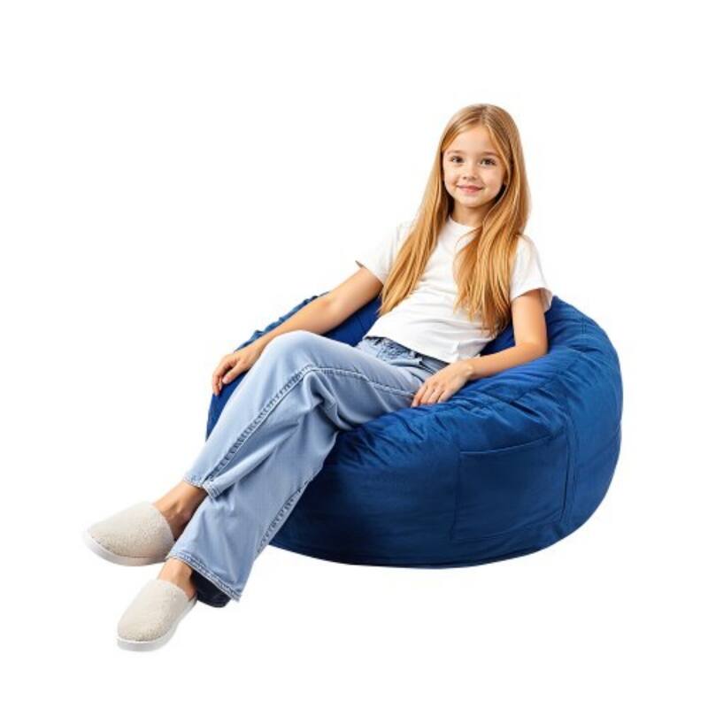 3 Ft Round Bean Bag Chair with Removable Velvet Cover and Memory Foam - 35.04 x 35.04 x 22.05 inches