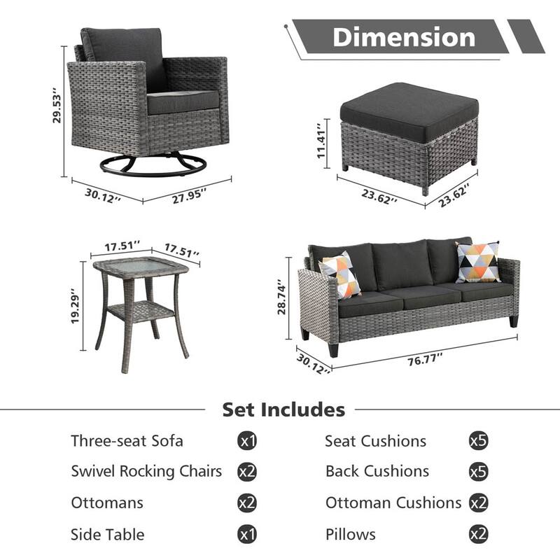OVIOS 6-piece Patio Wicker Conversation Sofa Set with Swivel Rocking Chairs