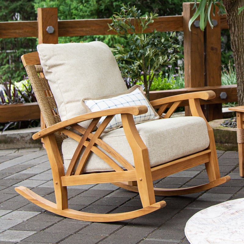 Cambridge Casual Carmel 3-piece Teak Outdoor Rocking Chair Set with Cushion