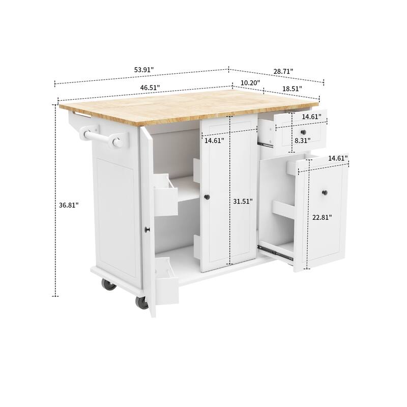 Modern Stylish Wooden Storage Kitchen Island Cart with a Drop Leaf