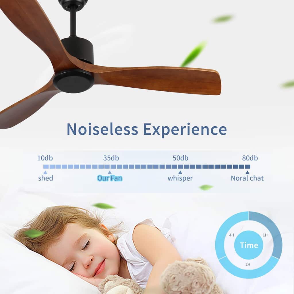 52" Wood Ceiling Fan NO light, 3 Reversible Blades, with 6 Speeds Reversible DC Motor,Low Profile Ceiling Fan with no light