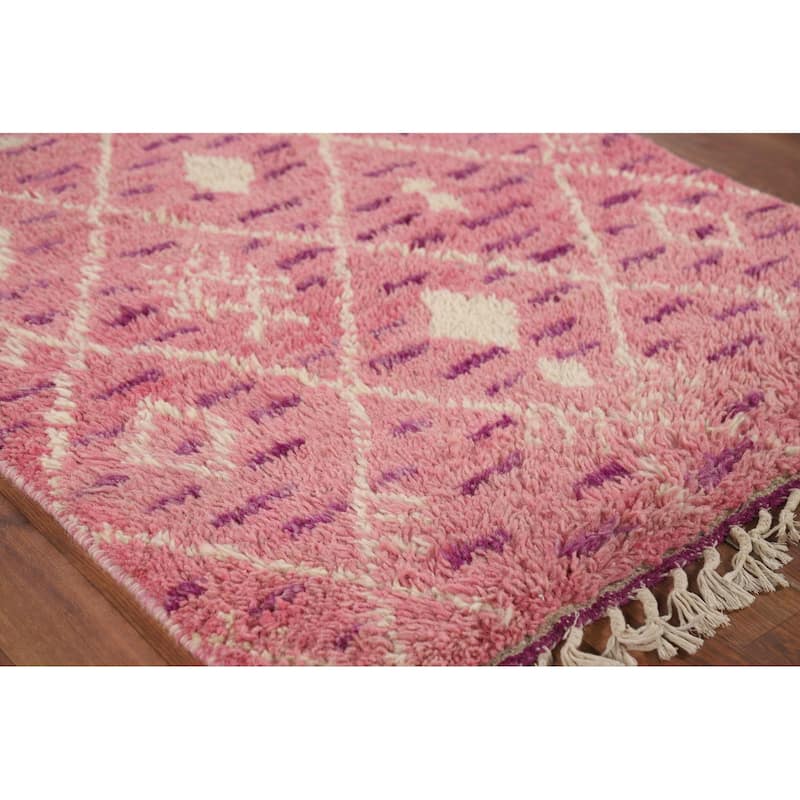 Pink Trellis Moroccan Oriental Accent Rug Hand-Knotted Wool Carpet - 3'1" x 5'4"