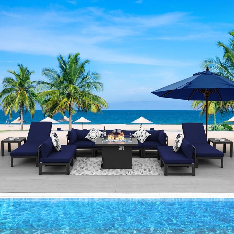 FINCATI Aluminum Outdoor Patio Furniture Conversation Sectional Sofa Set - 13 Pieces - Navy Blue