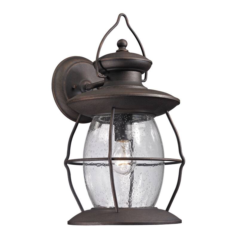 Village Lantern 1-Light Weathered Charcoal Outdoor Sconce - 18 inch Tall - Weathered Bronze
