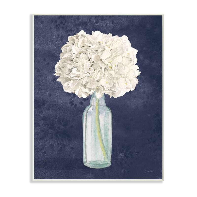 Stupell White Floral Bouquet in Bottle Blue Painting Wood Wall Art - 13 x 19