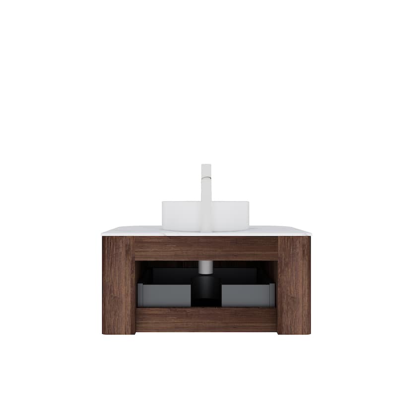 30" Bathroom Vanity with Sink, Wall-Mounted Floating Curved Edges Striped Bathroom Storage Cabinet with Drawer