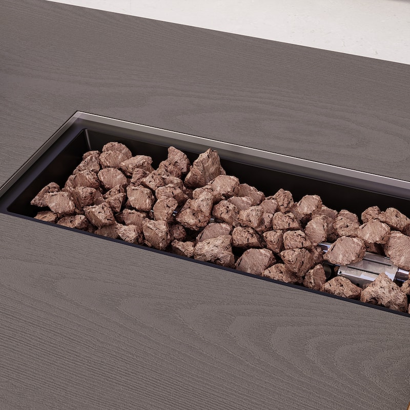 Outdoor Patio Coffee Table, Heavy-Duty Table with Gas Fire Pit & Rain Cover