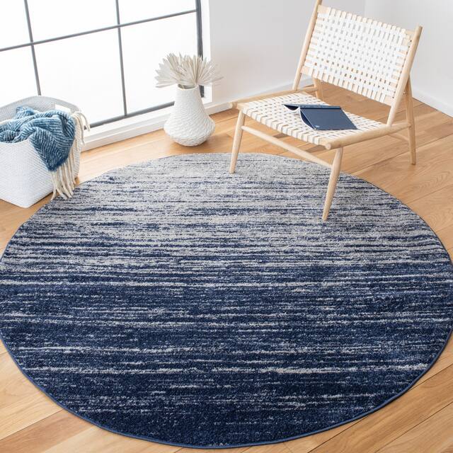 SAFAVIEH Adirondack Vera Modern Ombre Distressed Stripe Area Rug - 6' Round - Navy/Ivory