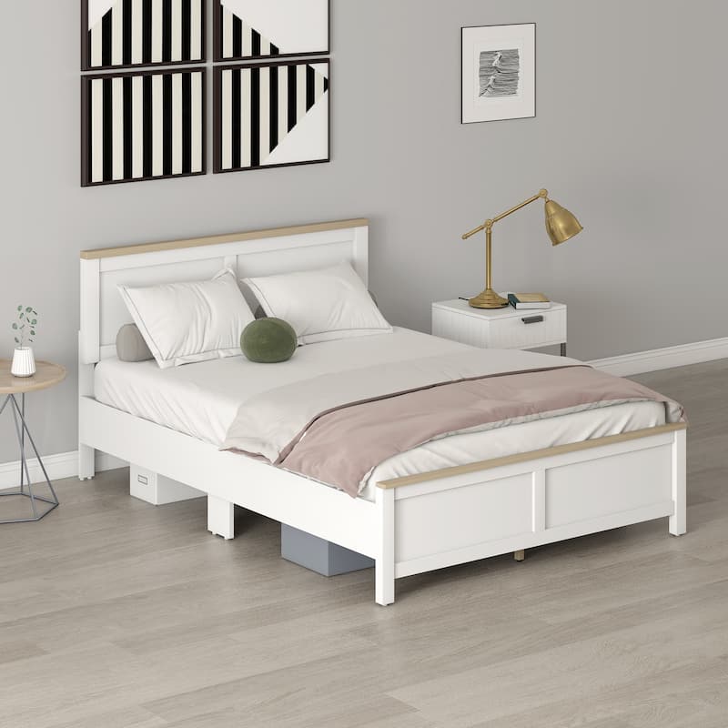 HOMCOM Full Size Bed Frame with Headboard and Footboard, Full Platform Bed Frame with Wooden Slats, Under-Bed Storage