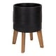 preview thumbnail 9 of 16, Kate and Laurel Gavri Metal Planter with Wood Stand - 11.25" Diameter Black