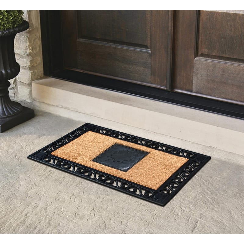 A1HC Rubber and Coir Maple Leaf, Heavy Weight Durable Black Doormat, 23"X38"