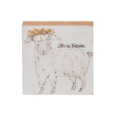 Transpac Wood Block with Lamb Handpainted Home Decorations Easter