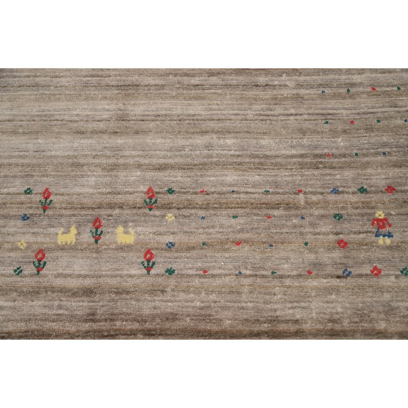 Hand Knotted Oriental Viscose Silk Carpet Tribal Animal Pictorial Beige & Ivories Gabbeh Area Rug - 12' 1'' X 8' 3''