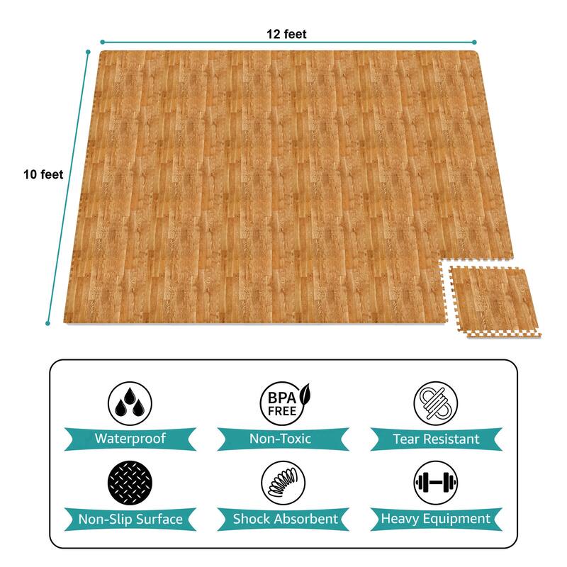 Sorbus 120 Sq. Ft. Wood Grain Floor Tiles Foam Mat EVA Interlocking Mats Tile 3/8-Inch Thick Flooring Wood Puzzle Exercise Mats
