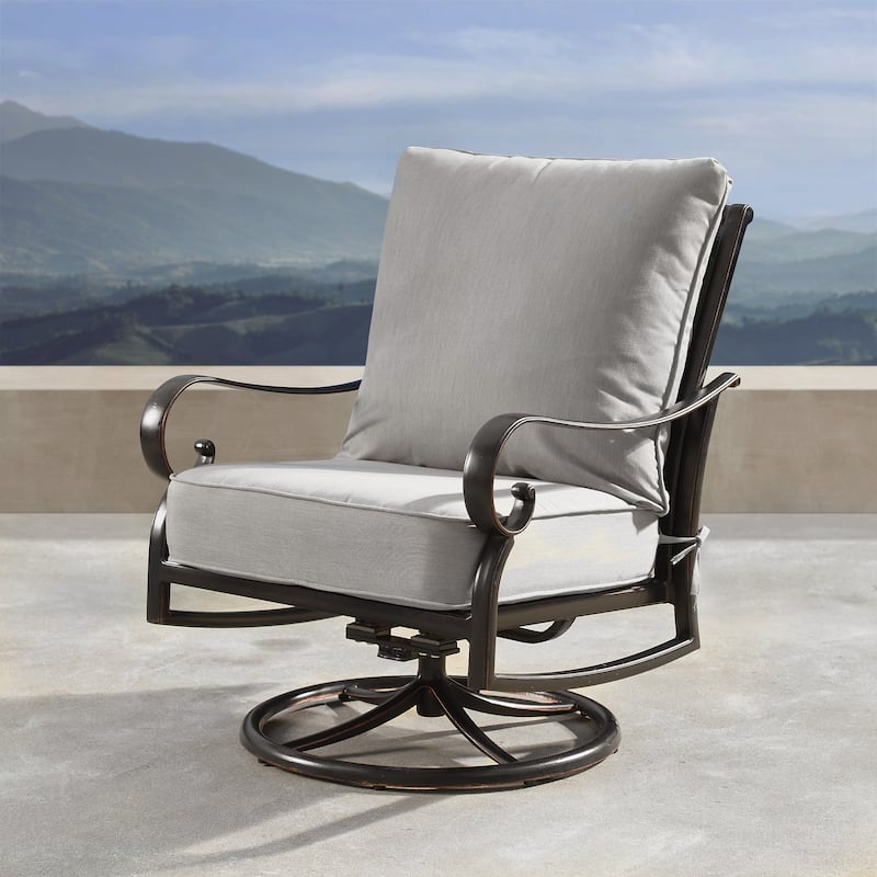 Aluminum Outdoor Deep Seating Swivel Rocking Club Chairs in Antique Copper Finish with Thick Grey Polyester Cushions (set of 2)