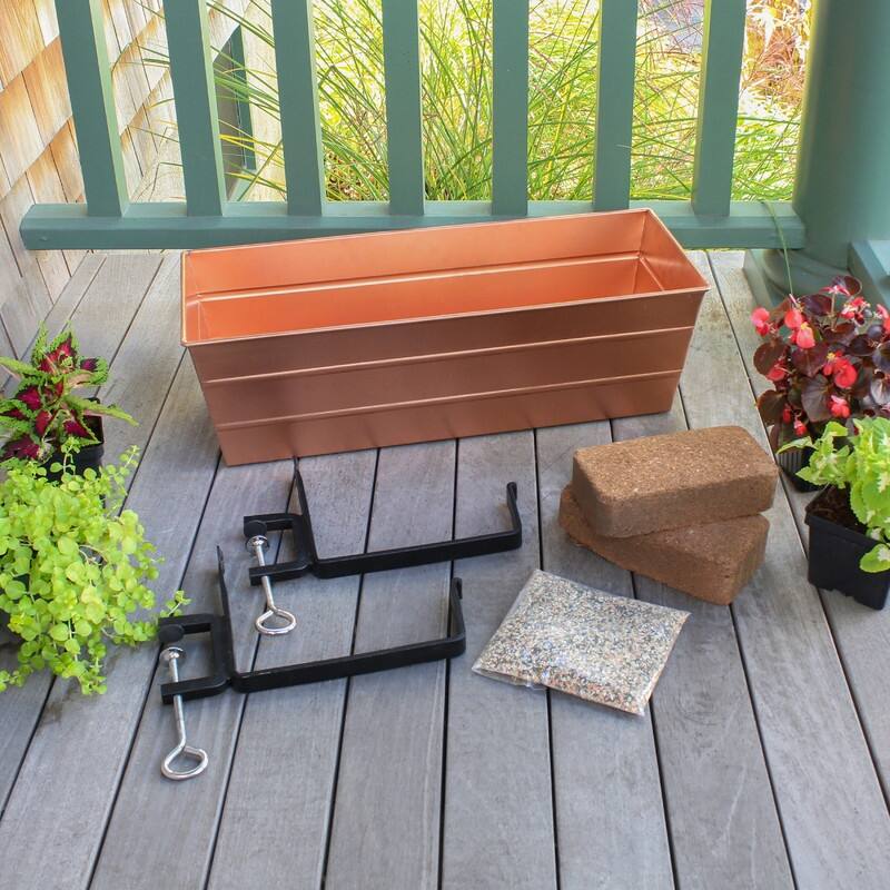 Achla Designs 24"W Medium Galvanized Steel/Wrought Iron Indoor Outdoor Bloom Box Garden Growing Kit With Clamp-On Brackets
