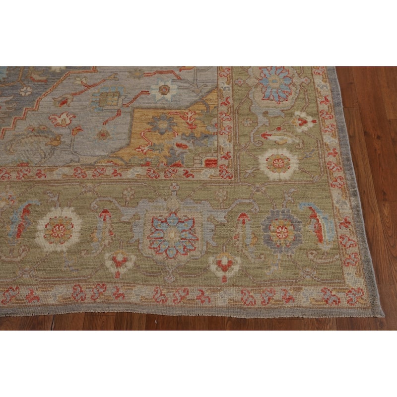 Oushak Turkish Area Rug Vegetable Dye Hand-Knotted Grey Wool Carpet - 8'1"x 9'9"