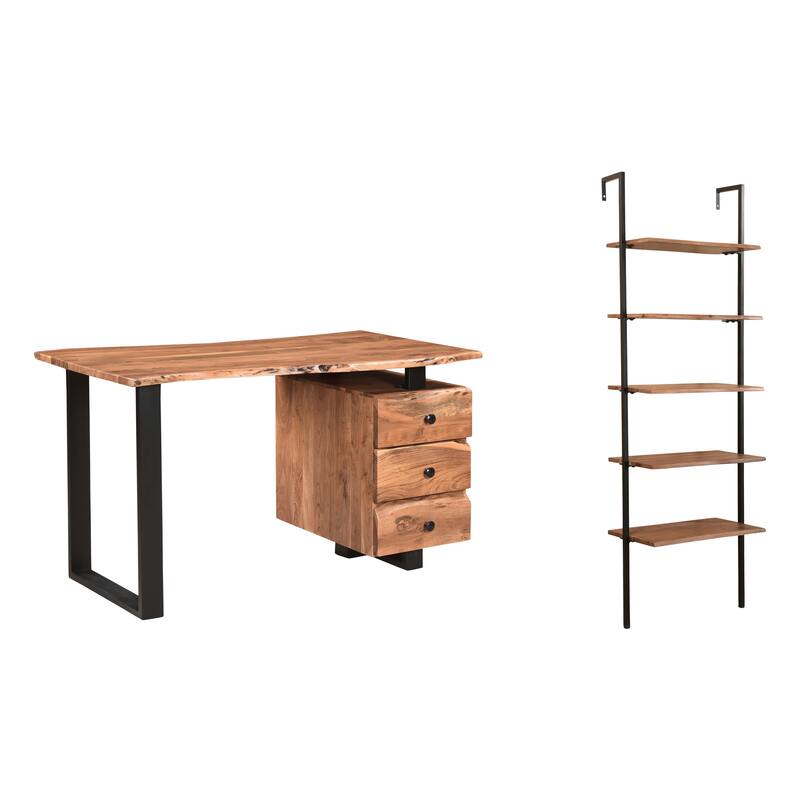 Sienna 2-piece Live Edge Solid Wood Desk Set - Brown