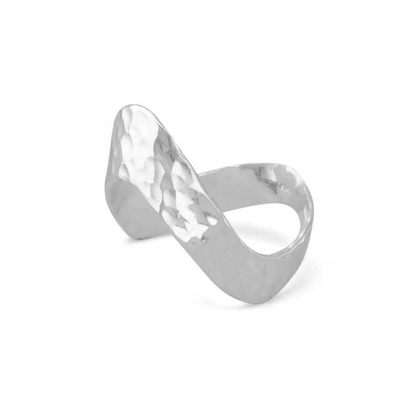 Curata 925 Sterling Silver or 14k Yellow Gold Plated Silver Hammered Abstract Chevron Ring - 9 - White
