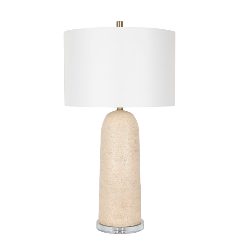 Polyresin 32" Table Lamp with Linen Shade, Yellowish Brown (Set of 2)