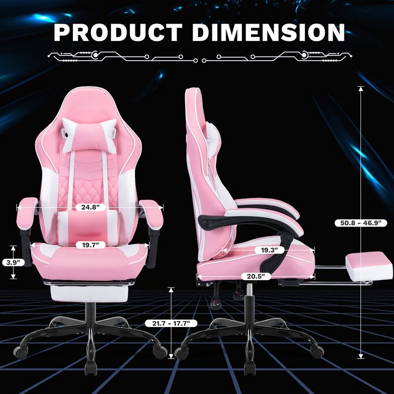 Leather Racing Gaming Chair with Massage Lumbar Support, Adjustable Headrest and Footrest