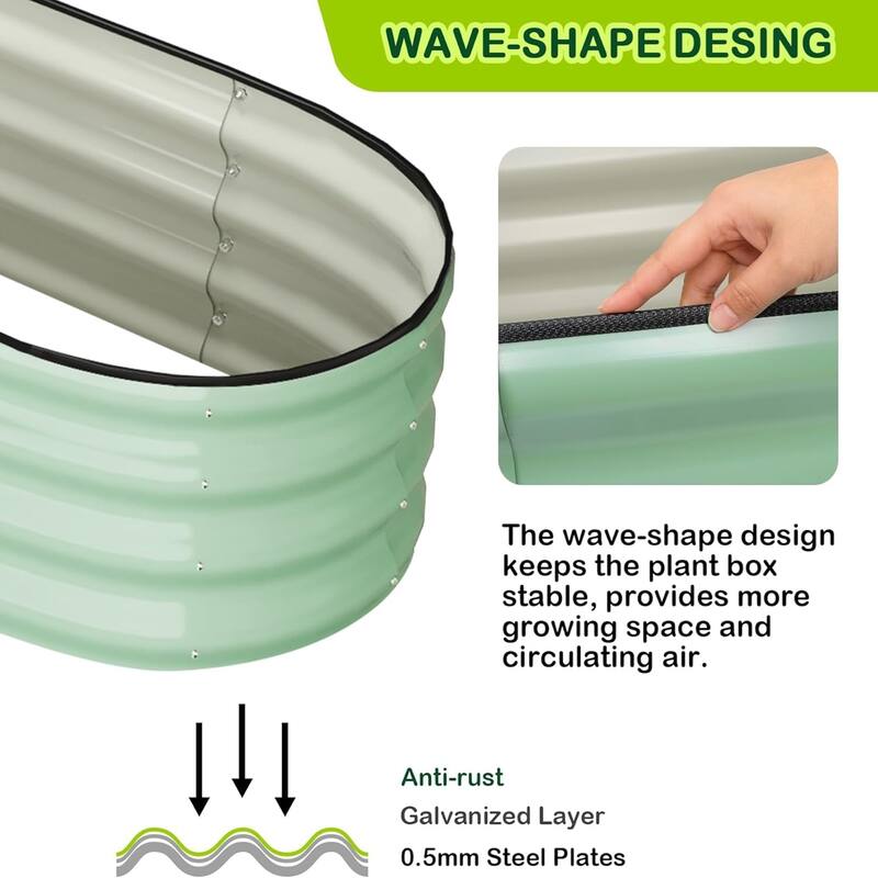 2-Pack Galvanized Steel Oval Raised Garden Beds (4.5x2x1 FT) - Large Metal Planter Box with Open Base Off-White