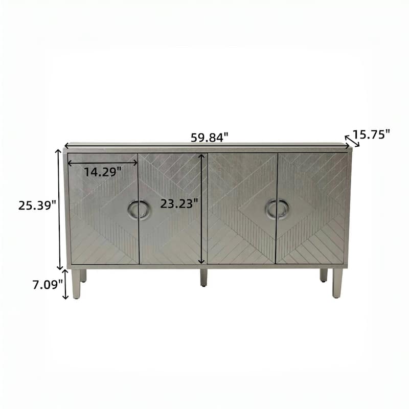 Stylish and Functional 4-Door Storage Cabinet with Pine Legs and MDF, for Living Room Bedroom,Champagne