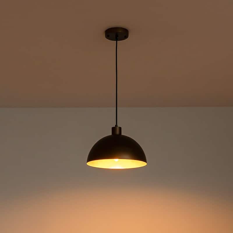 Hand-Crafted Antique Bronze Metal Dome Kitchen Pendant Light - 11.8 Inches