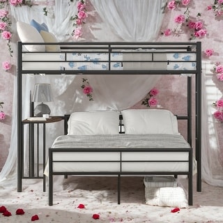 Multifunction Twin Over Full Bunk Bed with Desk,Ladder and Quality Slats
