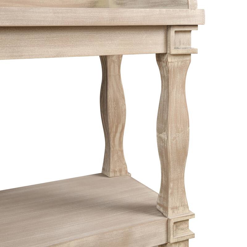 60" Console Table with 3-Tier Open Storage Shelves and Roman Column Support, Elegant Narrow Table for Entryway