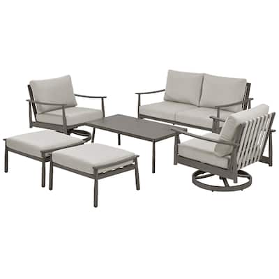 6-Person Aluminum Patio Conversation Set with 2 Swivel Chairs, Loveseat and Coffee Table