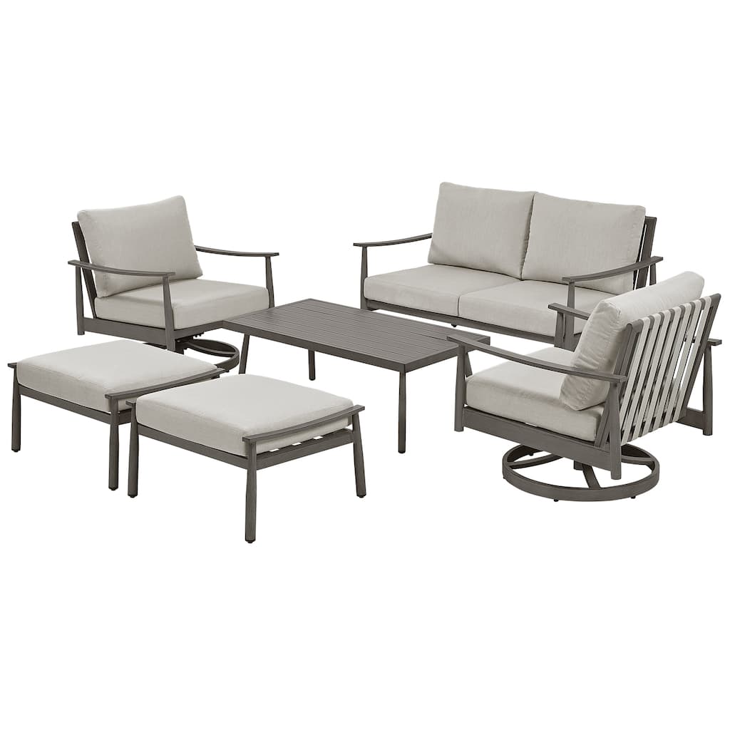 6-Person Aluminum Patio Conversation Set with 2 Swivel Chairs, Loveseat and Coffee Table