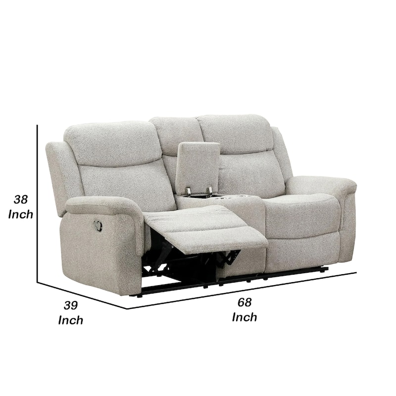 Becy Manual Reclining Loveseat w Console, 2 Cup Holders, Light Gray