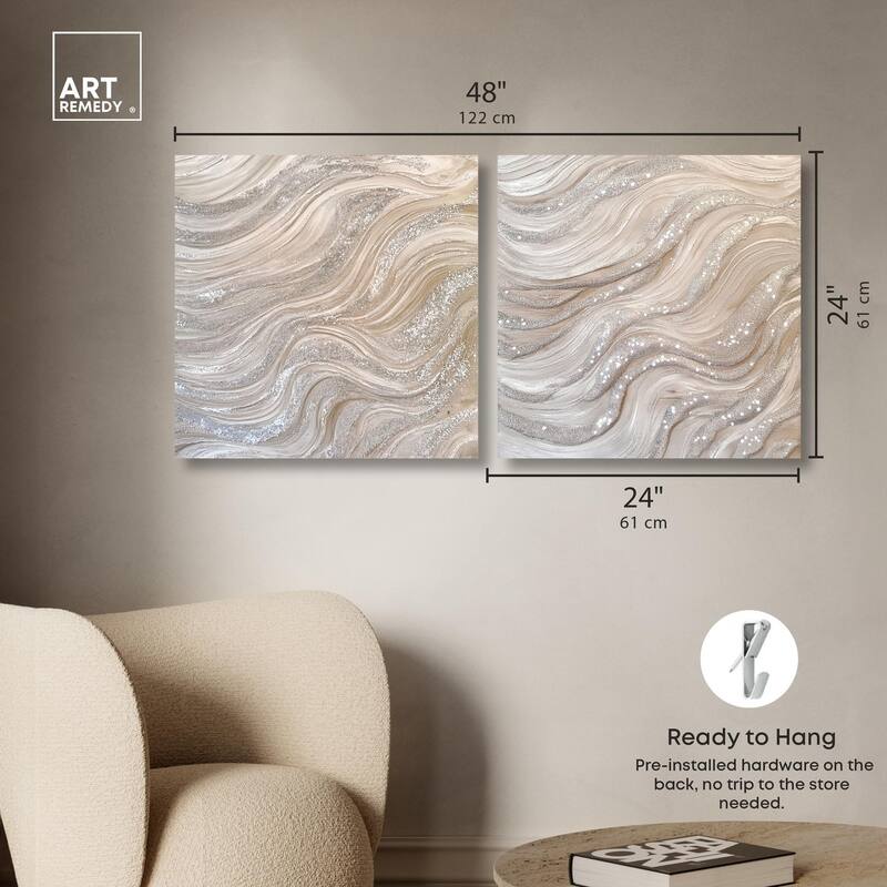 Silver Waves Set Canvas Set of 2 by Art Remedy, Gallery Wrapped