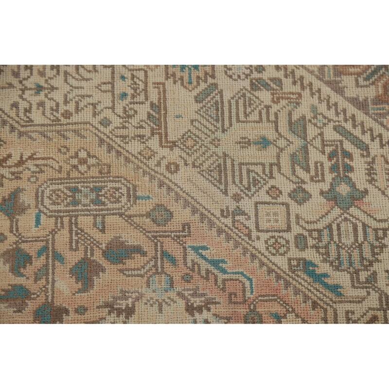 Geometric Tabriz Distressed Persian Rug Hand-knotted Wool Carpet - 6'7" x 9'0"