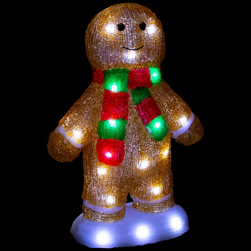 14" LED Acrylic Gingerbread Man Scarf Outdoor Christmas Decoration - Brown