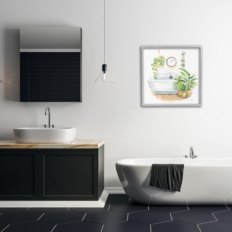 Stupell Serene Bathroom Interior with Greenery Plants Painting Framed Wall Art