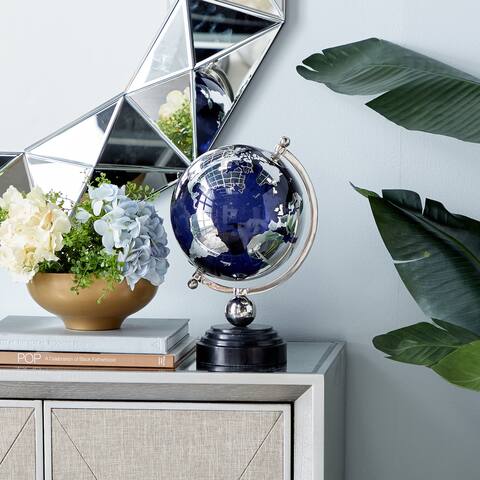 Marble Aluminum Navy Glass Globe 9.5"W, 13"H