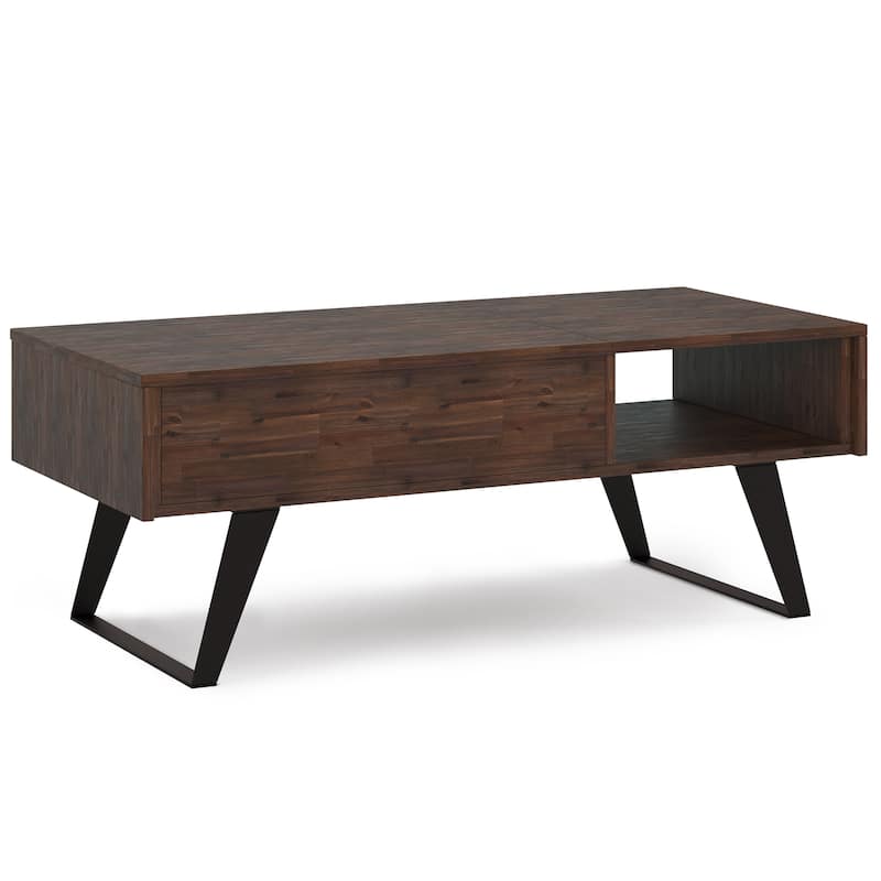 WYNDENHALL Mitchell SOLID WOOD 48 inch Wide Rectangle Modern Lift Top Coffee Table in Distressed Charcoal Brown