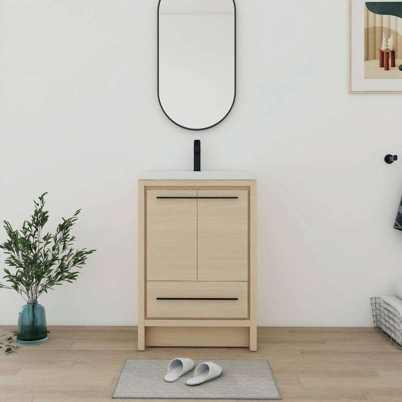 Bathroom Vanity With Sink In 24/30/36/48 Inch, Freestanding Bathroom Vanity With Soft Close Door and Drawer - 23.6''W×18.1''D×35.3''H - Dune Oak