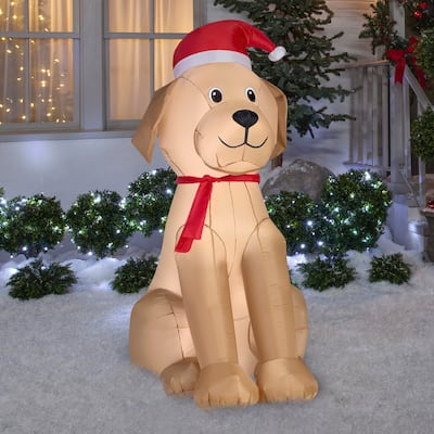 Gemmy Christmas Airblown Inflatable Golden Retriever OPP, 6 ft Tall, Multicolored