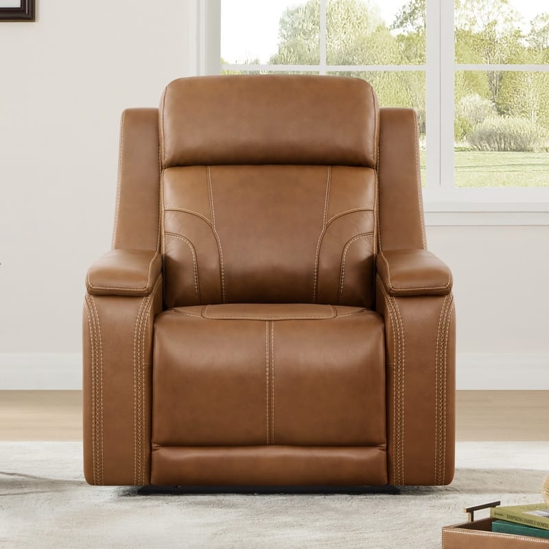 Spruce & Spring Dual Motors Genuine Leather Power Lay Flat Recliner with Power Headrest